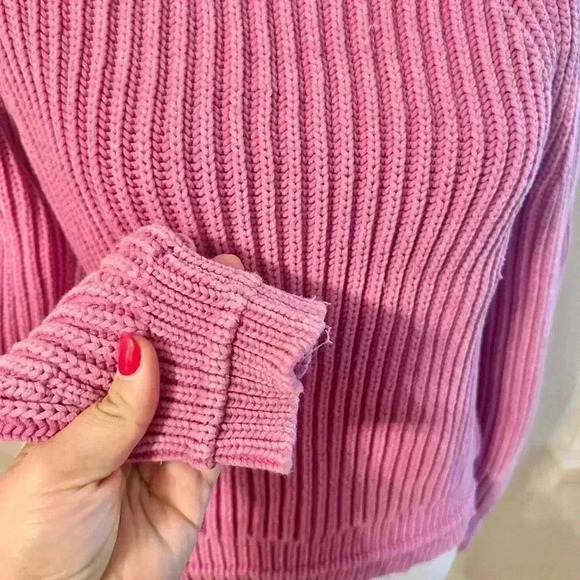 J. Crew Reimagined Garment-Washed Fuchsia Ribbed Crewneck  Sweater - Picture 3 of 7